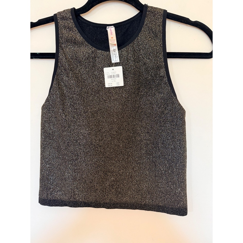 Anthropologie LyreBird Metallic Gold Black Knit Crop Tank Top L/XL NWT